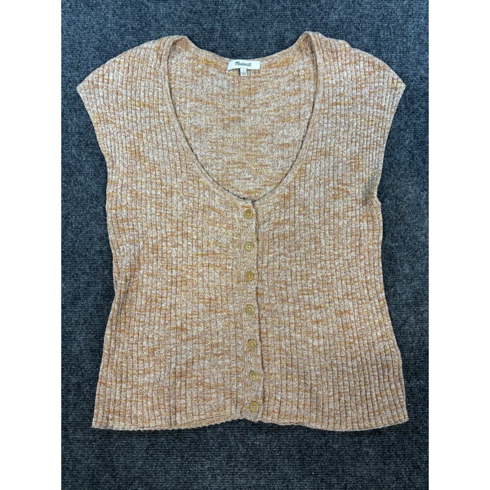 Madewell Marled Shaw Button Front Orange Stretch Sweater Tee Womens LRG